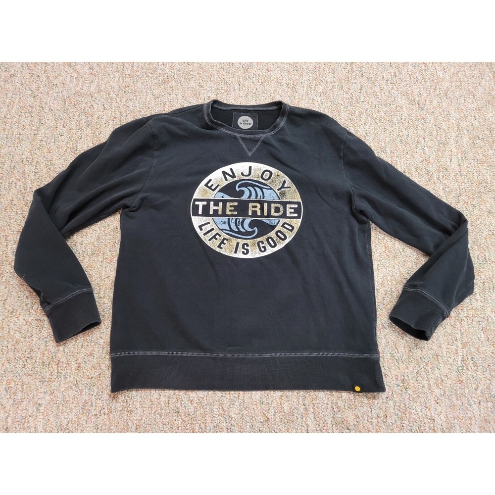 Life Is Good Sweatshirt Mens Medium Black Enjoy The Ride Crew Neck Pullover‎